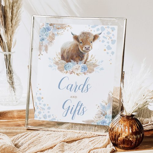 Boho Blue Highland Cow Cards  Gifts Sign