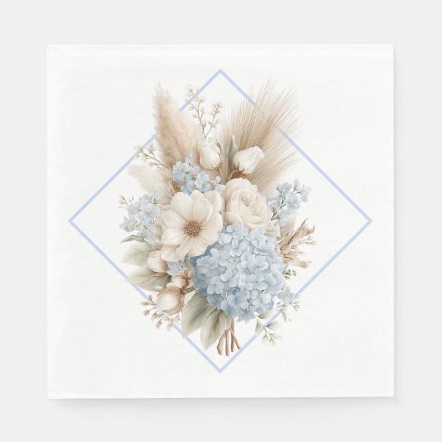 Boho Blue Hydrangea Paper Napkins (Front)