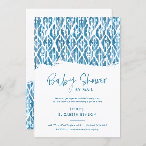 Boho Blue Ikat Baby Shower by Mail Invitation