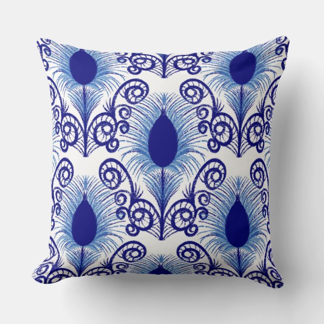 Boho Blue Jewel Tone Peacock Feather  Throw Pillow (Front)