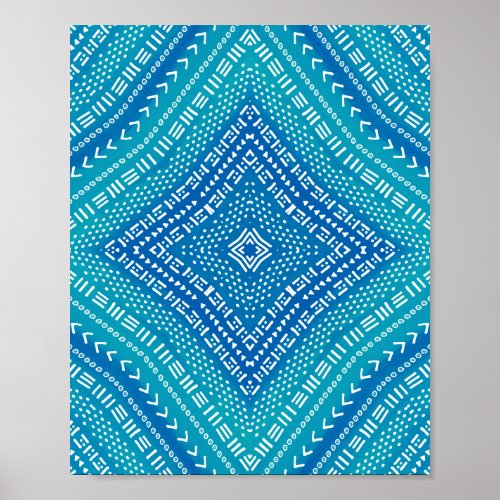 Boho Blue Kaleidoscope Mandala Art Poster