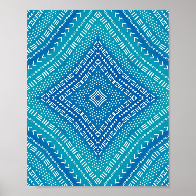Boho Blue Kaleidoscope Mandala Art Poster (Front)
