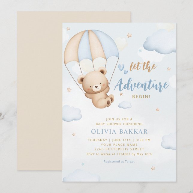 Boho Blue Let the adventure begin boy baby shower  Invitation (Front/Back)