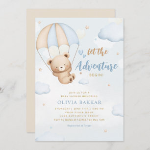 Boho Blue Let the adventure begin boy baby shower Invitation