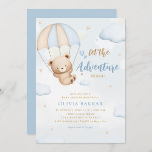 Boho Blue Let the adventure begin boy baby shower Invitation