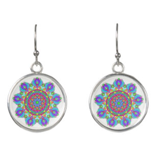 Boho Blue Lotus Blossom Mandala Earrings