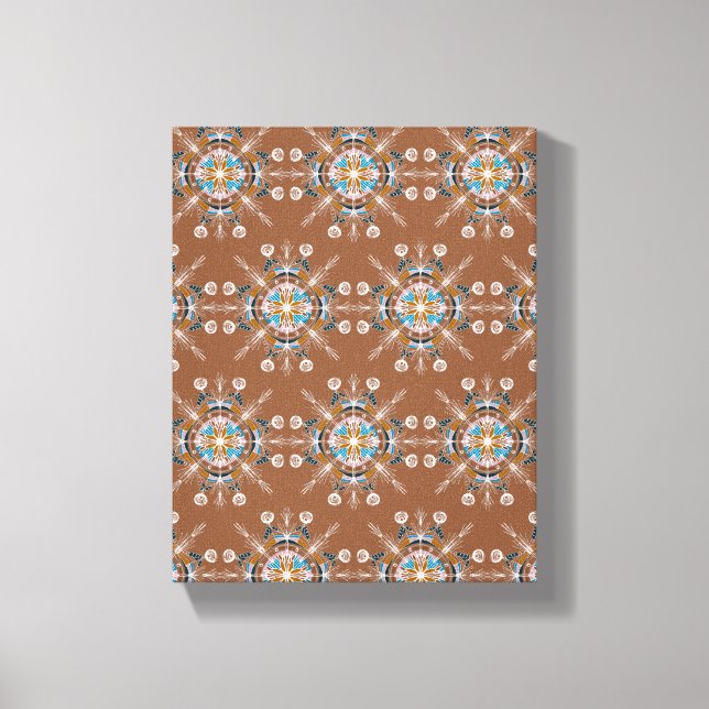 Boho Blue Mandala Hand Drawn Art Brown Canvas Print (Front)