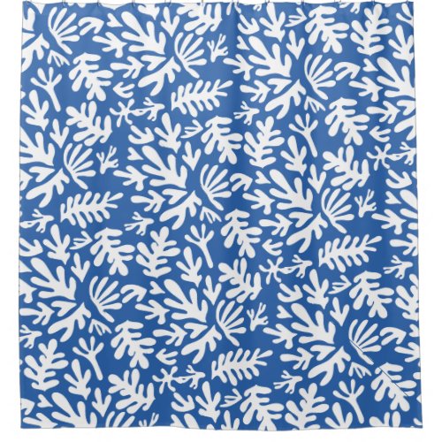 Boho Blue Matisse Botanical Shapes Pattern Shower Curtain