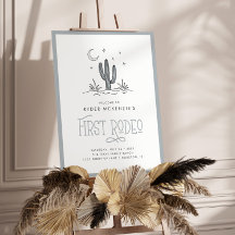 Boho Blue Modern Boys First Rodeo 1st Birthday