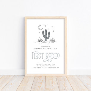 Boho Blue Modern Boys First Rodeo 1st Birthday Poster