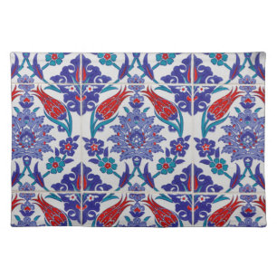 Boho Blue Moroccan Tile Pattern Cloth Placemat