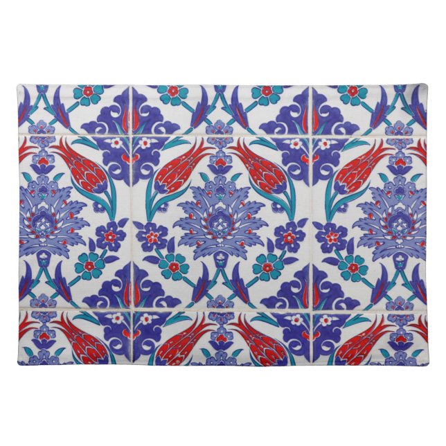 Boho Blue Moroccan Tile Pattern Cloth Placemat (Front)