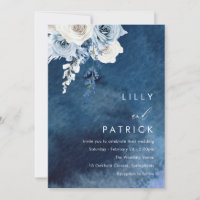 Boho Blue Navy Watercolor Splash Wedding
