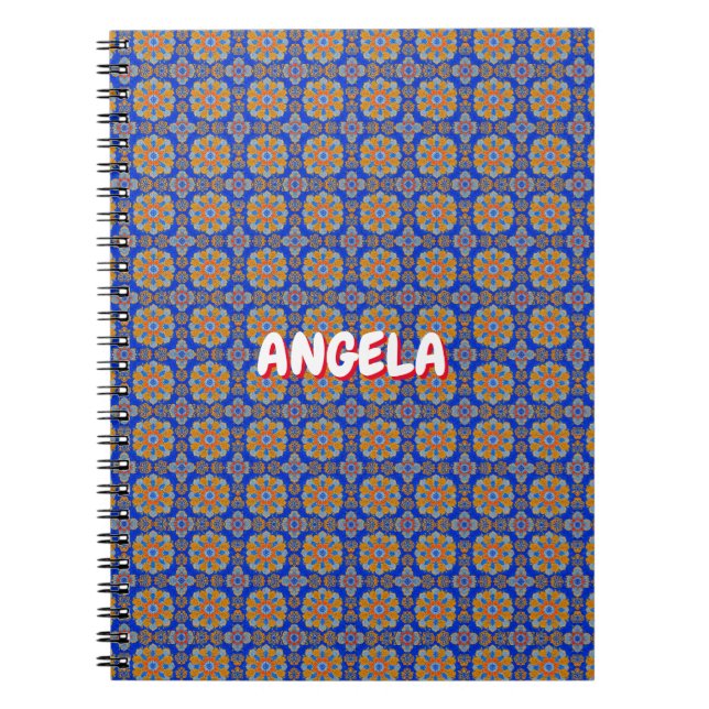 BOHO BLUE ORANGE GEO DESIGN NOTEBOOK (Front)