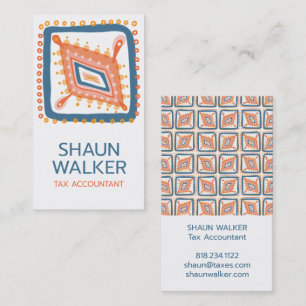 Boho Blue Orange Tiles Pattern Business Card