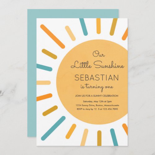 Boho Blue Our Little Sunshine Birthday Party Invitation