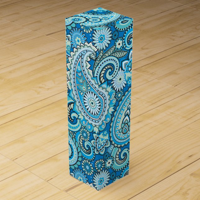 Boho Blue Paisley Wine Box (Front)