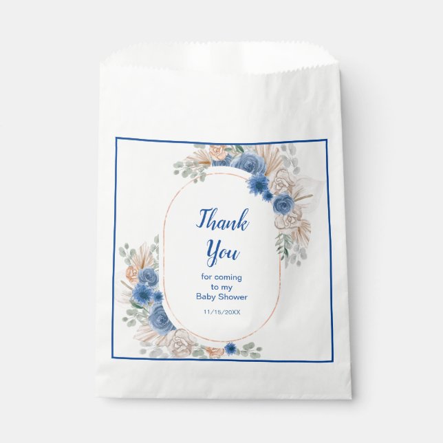 Boho Blue Pampas Grass Baby Shower Favor Bag (Front)