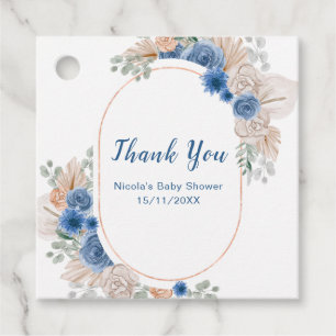 Boho Blue Pampas Grass Baby Shower Favor Tags