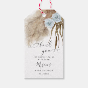 Boho Blue Pampas Grass Baby Shower Favor Tags
