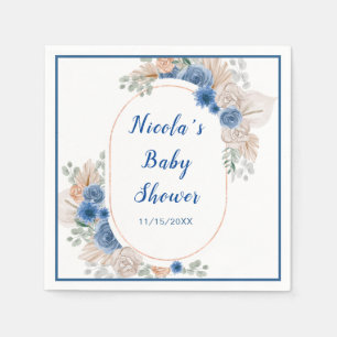 Boho Blue Pampas Grass Baby Shower Napkins