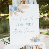 Boho Blue Pampas Grass Baby Shower Welcome Foam Board