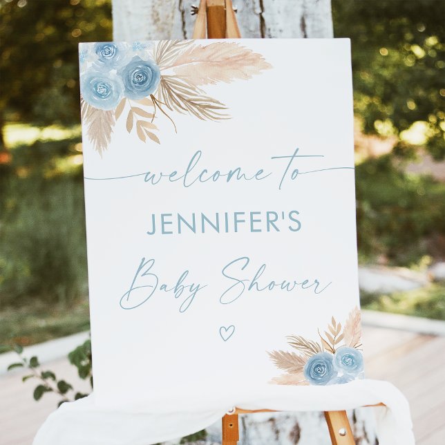 Boho Blue Pampas Grass Baby Shower Welcome Foam Board (Creator Uploaded)