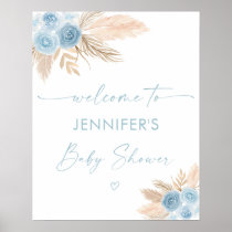 Boho Blue Pampas Grass Baby Shower Welcome Poster