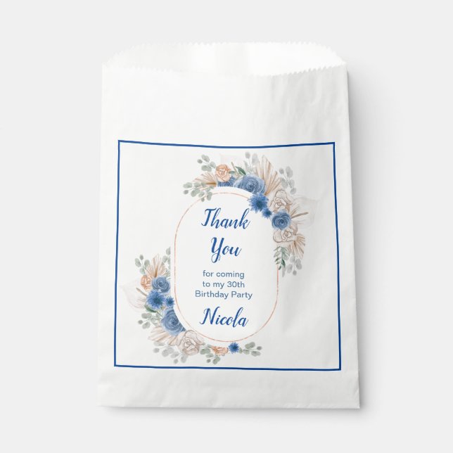 Boho Blue Pampas Grass Birthday Favor Bag (Front)