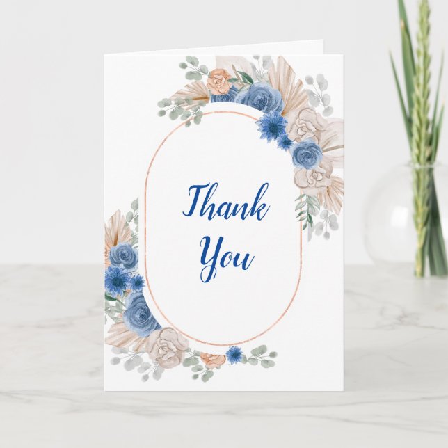 Boho Blue Pampas Grass Birthday Thank You Card (Front)
