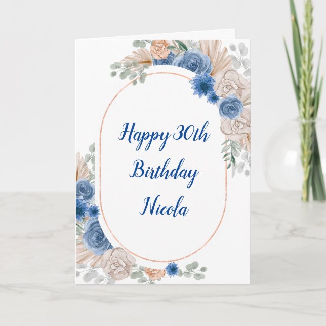 Boho Blue Pampas Grass Card (Front)