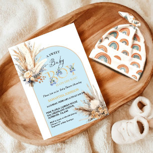 Boho Blue Pampas Grass Desert Baby Boy Baby Shower Invitation