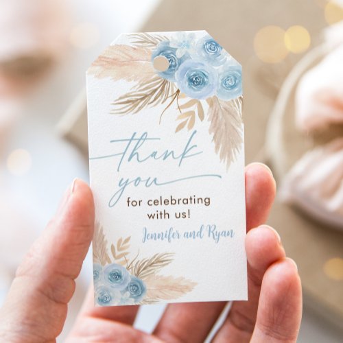 Boho Blue Pampas Grass Floral Baby Shower Gift Tags