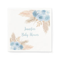 Boho Blue Pampas Grass Floral Baby Shower Napkins