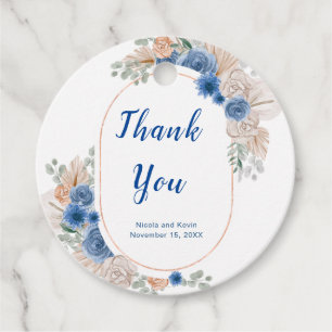 Boho Blue Pampas Grass Wedding Favor Tags
