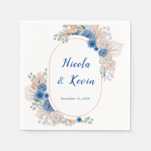 Boho Blue Pampas Grass Wedding Napkins