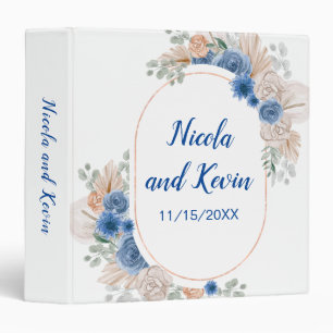 Boho Blue Pampas Grass Wedding Photo Album 3 Ring Binder
