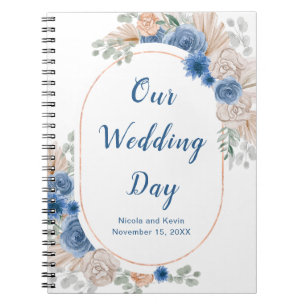 Boho Blue Pampas Grass Wedding Planner Notebook