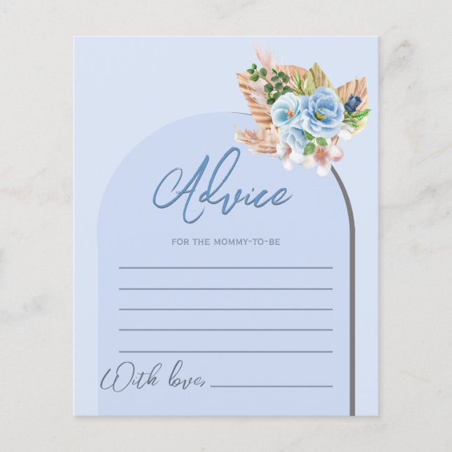 Boho Blue Pampass Grass Dessert Baby Shower Games (Front)