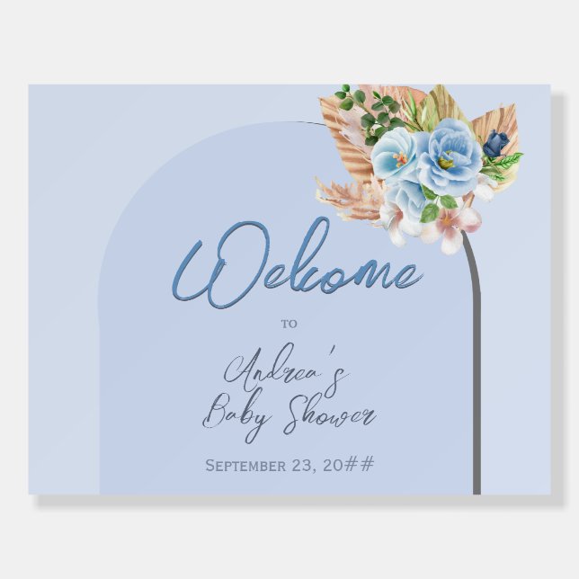 Boho Blue Pampass Grass Dessert Baby Welcome Sign  (Front)
