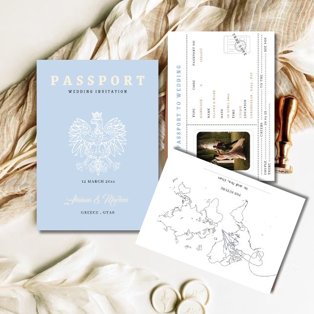 Boho Blue Passport Destination Wedding Invitation (Creator Uploaded)