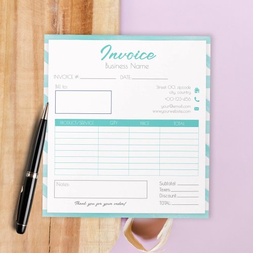 boho blue pattern easy small business invoice  notepad