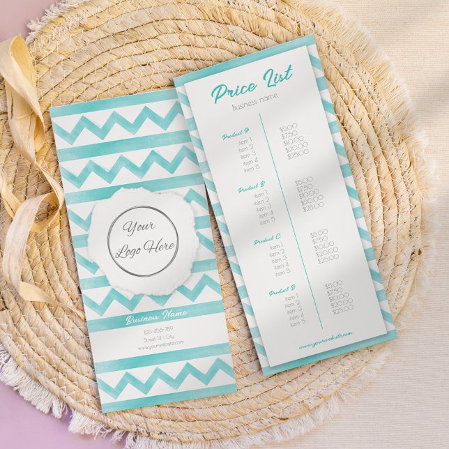 Boho blue pattern your logo coastal price list rack card (Creator Uploaded)