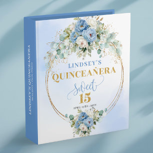 Boho Blue Peony Flowers Quinceañera Binder