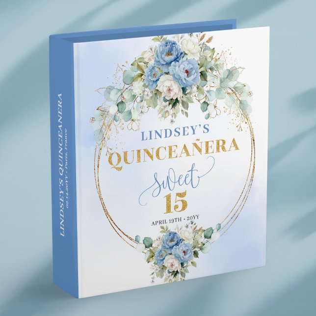 Boho Blue Peony Flowers Quinceañera Binder (Boho Blue Peony Flowers Quinceañera Binder)