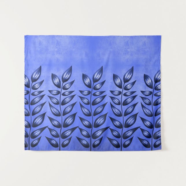 Boho Blue Plant Lover Tapestry (Front (Horizontal))
