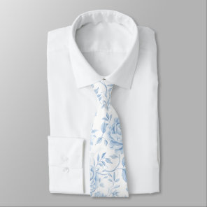Boho Blue Porcelain Floral Wedding Groomsmen Gift Neck Tie