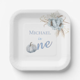 Boho Blue Pumpkin 1st Birthday Boy Paper Plates