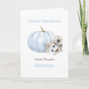 Boho Blue Pumpkin 1st Birthday Card
