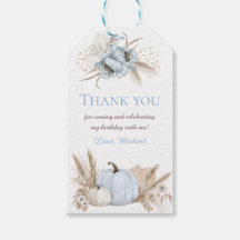 Boho Blue Pumpkin 1st Birthday Favor Tag